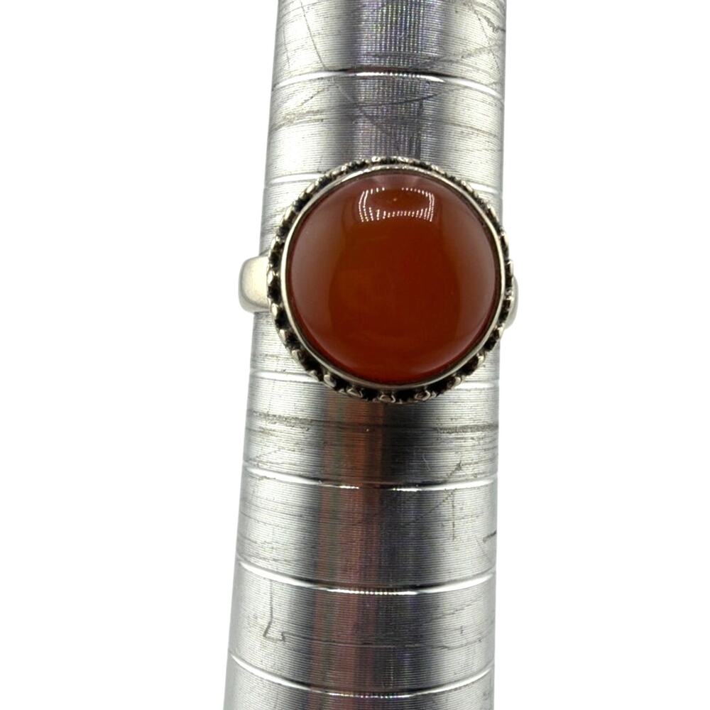 Artisan 925 Sterling Silver Beaded Bezel Carnelian Statement Ring Size 7